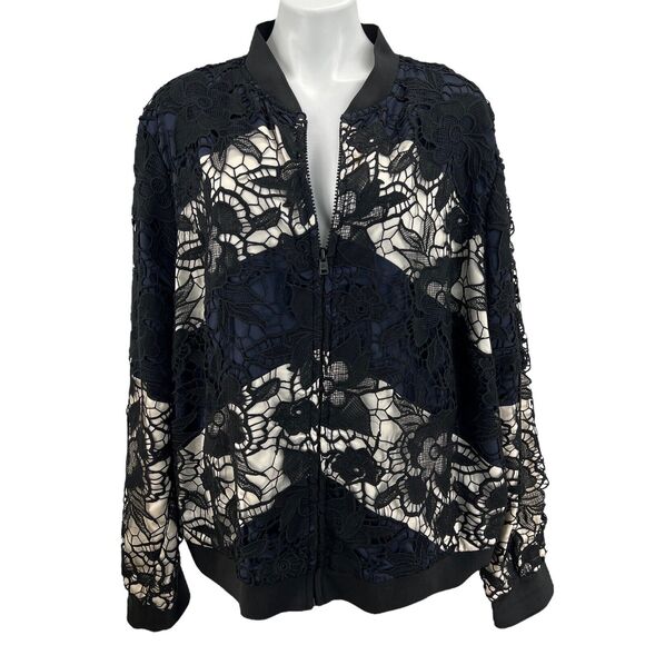 ASOS Curve Women Jacket Contrast Lace Bomber Floral Black Blue Plus Sz 20 EU 52 - Picture 7 of 10
